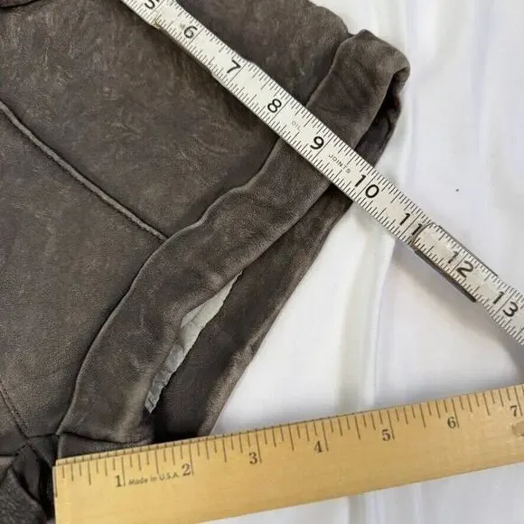 Doma Lamb Leather Mini Shorts 28" S Grey Brown Washed Vintage Finish $500 - Picture 4 of 16